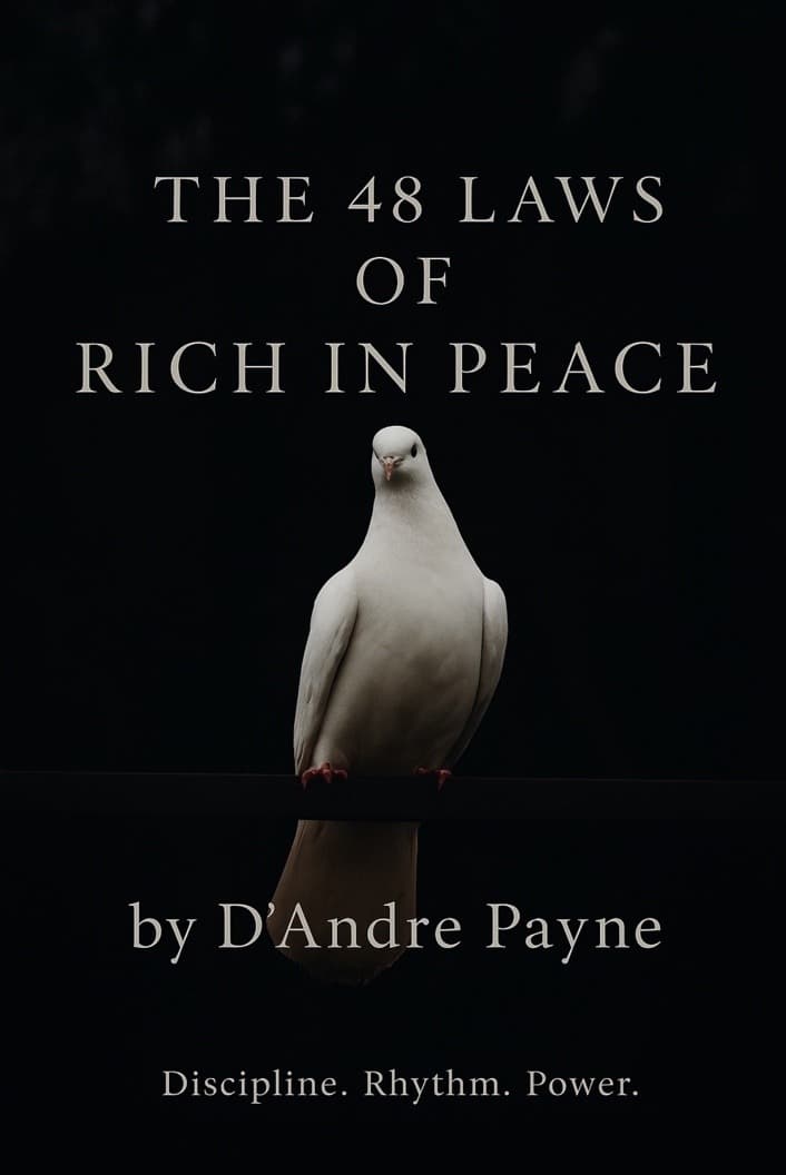 Cover of The 48 Laws of Rich in Peace by D’Andre Payne: a white dove perched on a dark rail.